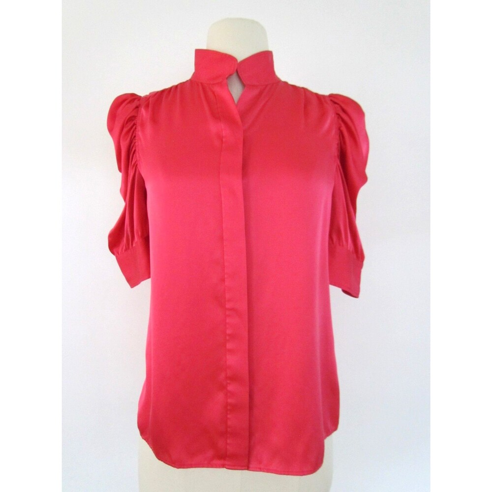 FRAME Gillian Red Silk Blouse Puff Sleeve Top Women Size XSP Petite